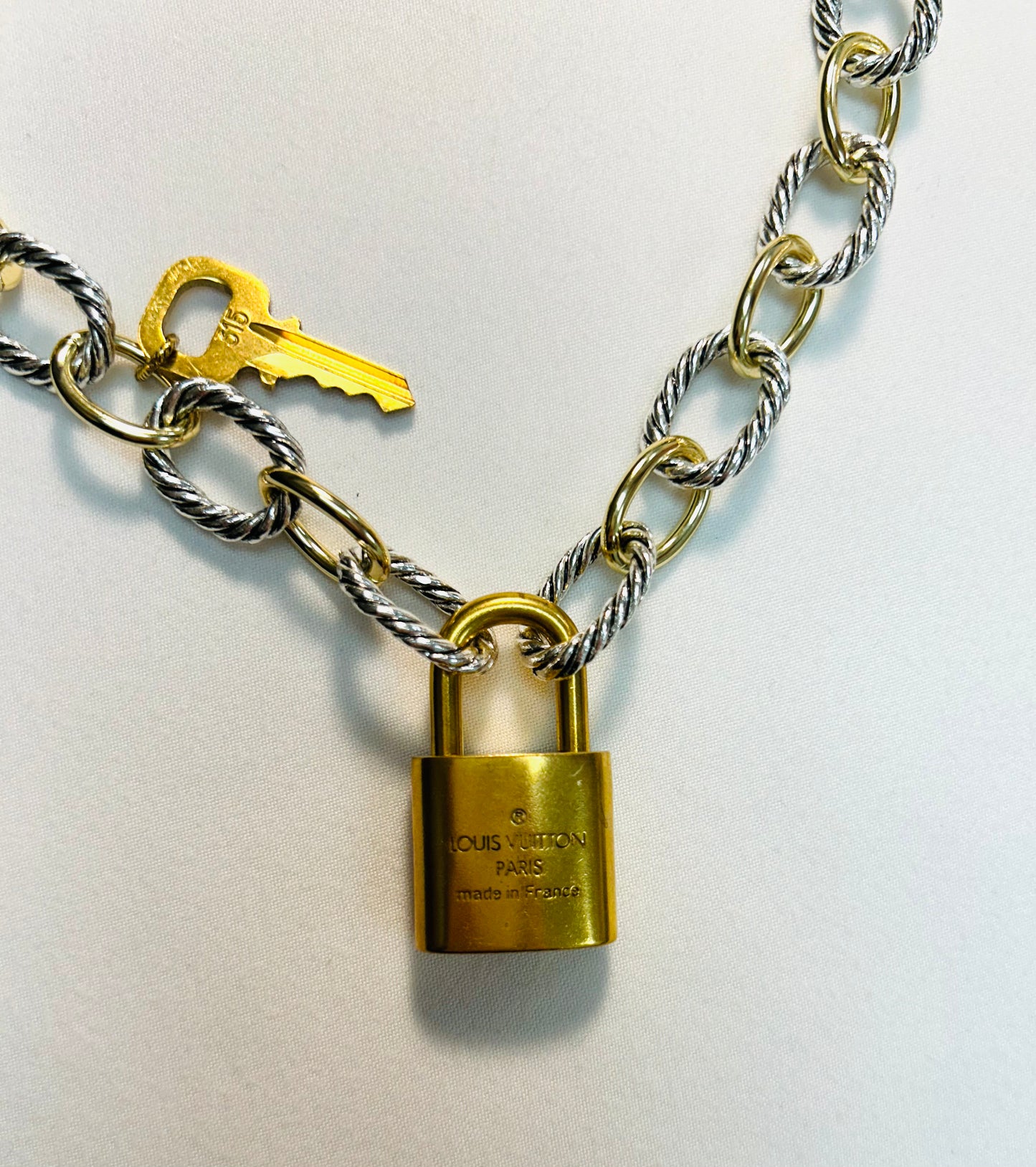 001- Authentic LV Lock Multi-Tone Plated Necklace