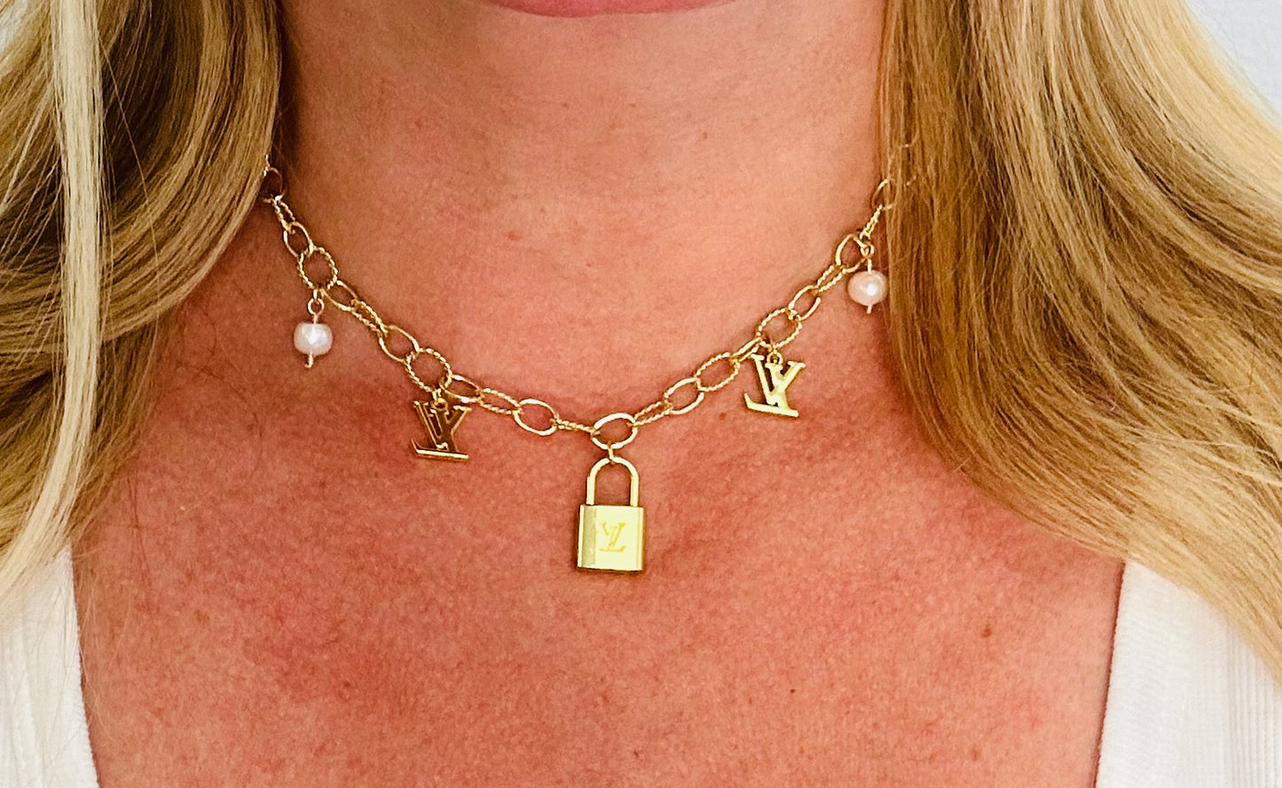 023- Authentic LV Gold Plated and Pearl Charm Necklace