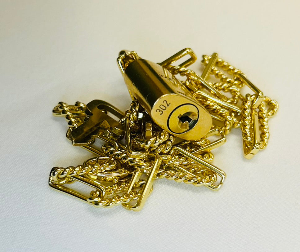 012- Authentic LV Lock Gold Polished Rope Necklace