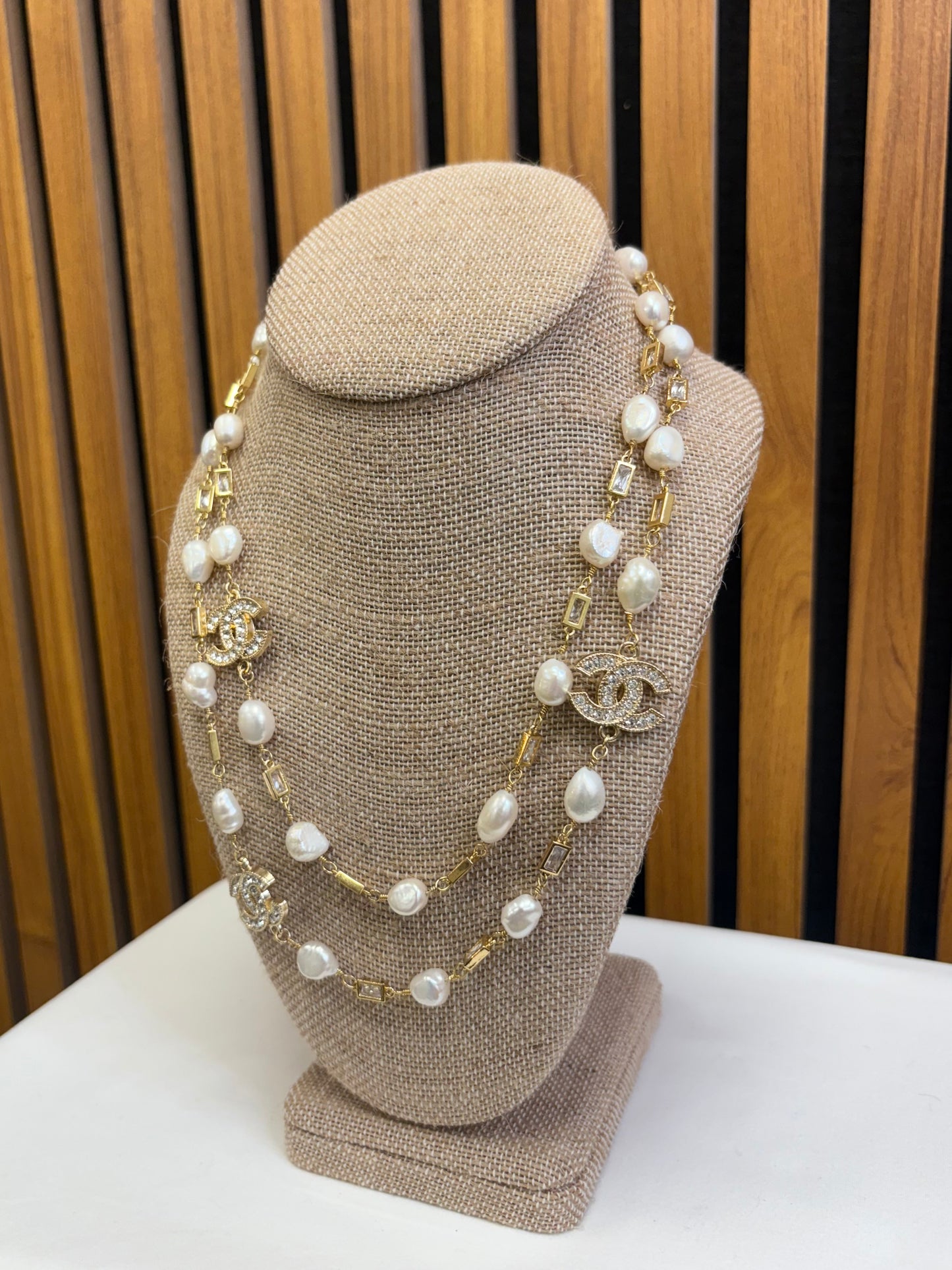 030- Authentic CC Long Freshwater Pearl and Gold-Filled Necklace