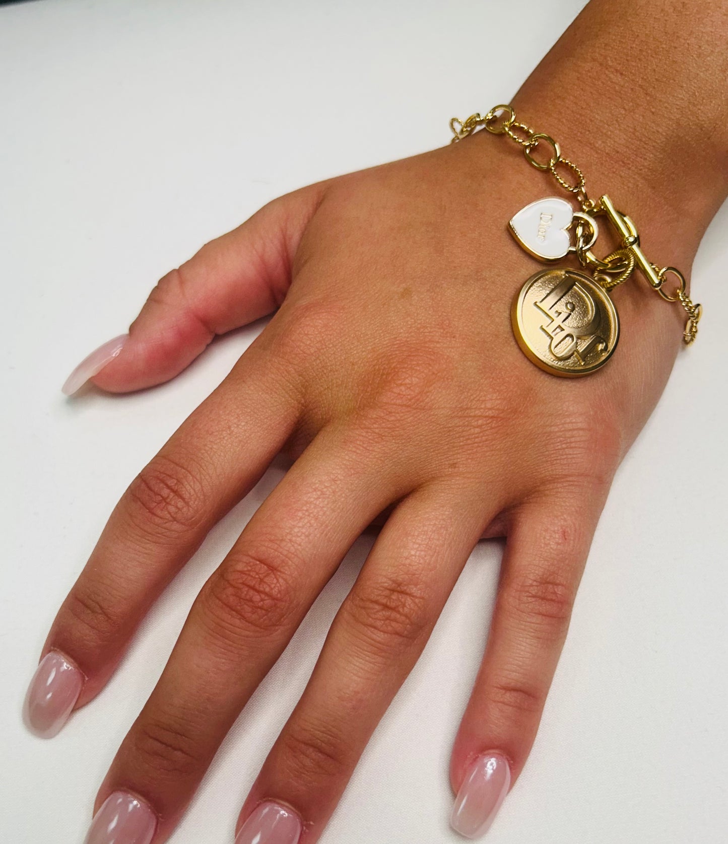 024- Authentic Dior Double Gold and White Charm Bracelet