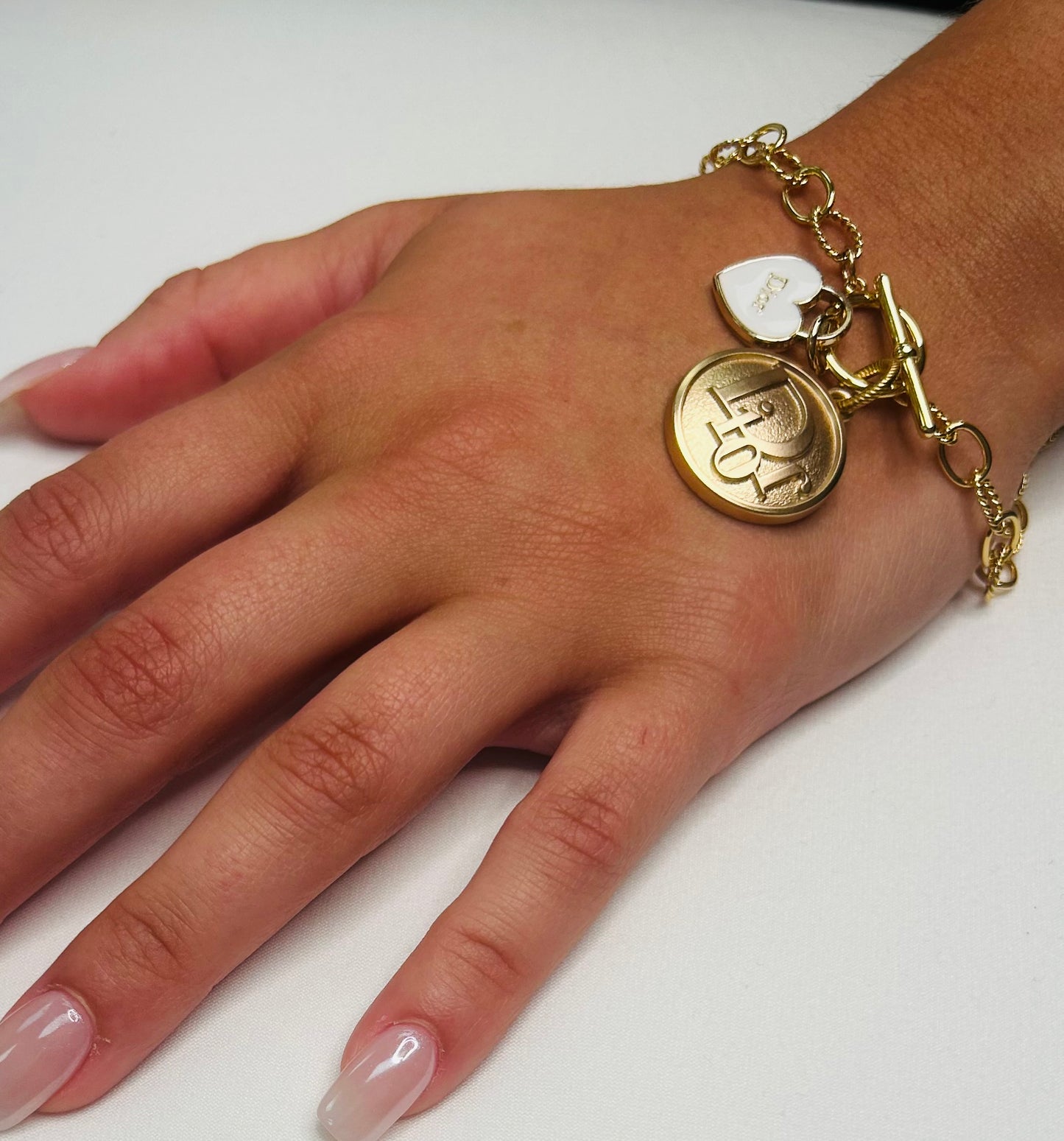 024- Authentic Dior Double Gold and White Charm Bracelet