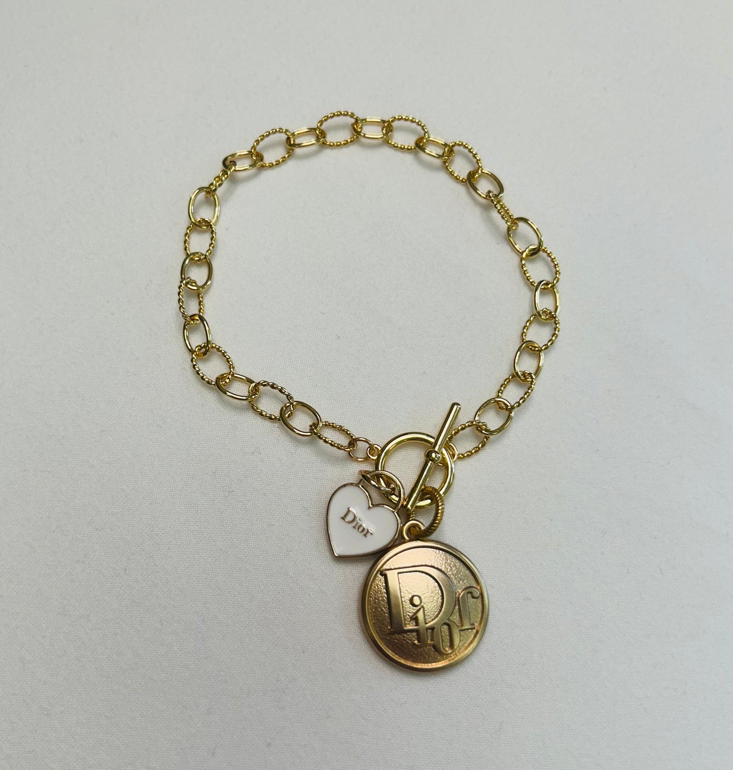 024- Authentic Dior Double Gold and White Charm Bracelet