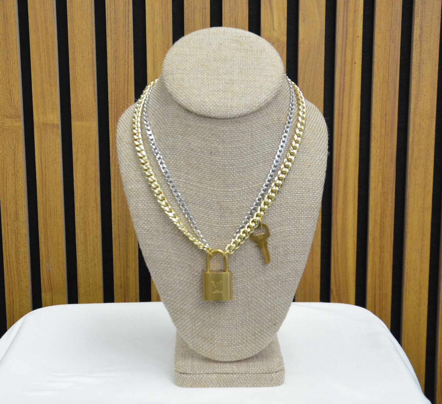 026 Authentic  LV Lock Double Strand Gold Filled and Sterling Silver Necklace