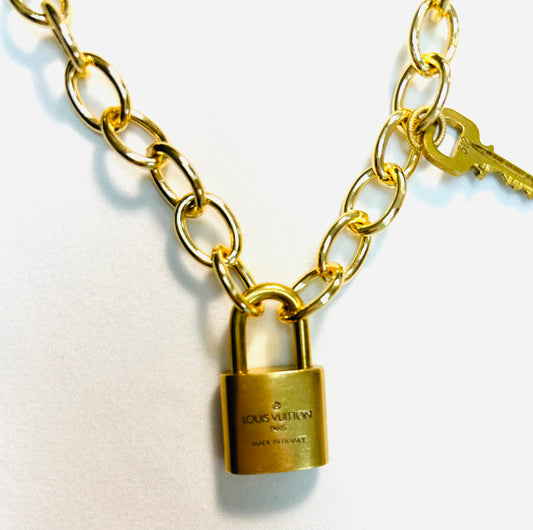 003- LV Lock Gold Filled Polished Round Link Necklace