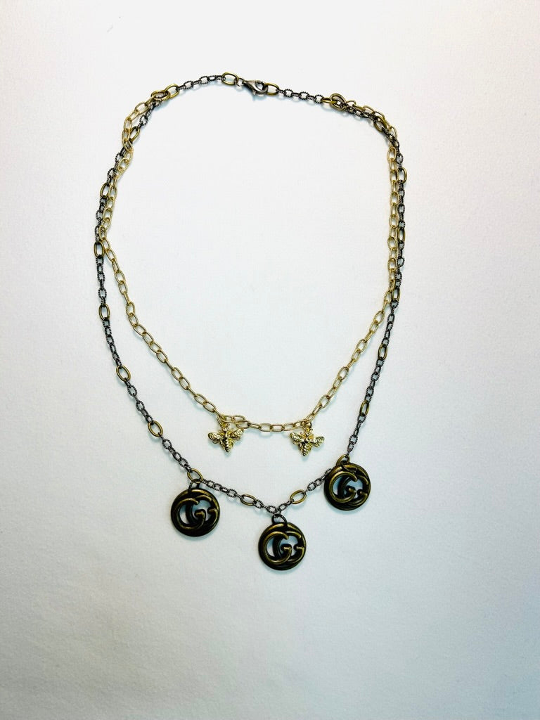 011- Authentic GG Antique Gold Bee Necklace