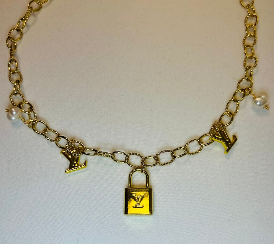 023- Authentic LV Gold Plated and Pearl Charm Necklace