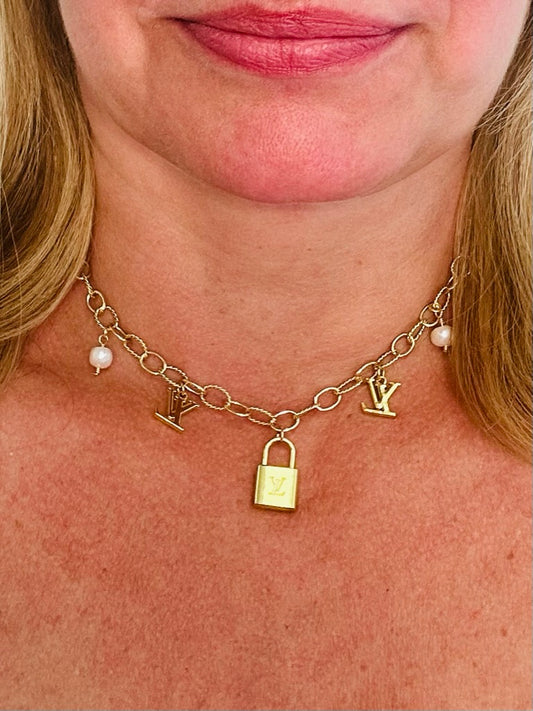 023- Authentic LV Gold Plated and Pearl Charm Necklace