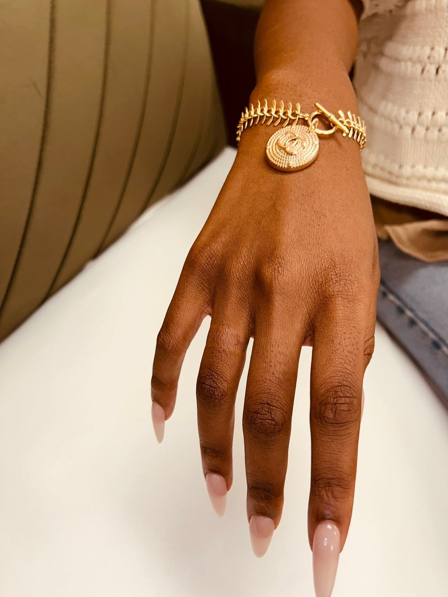 010- Authentic Large CC Gold Fishbone Bracelet