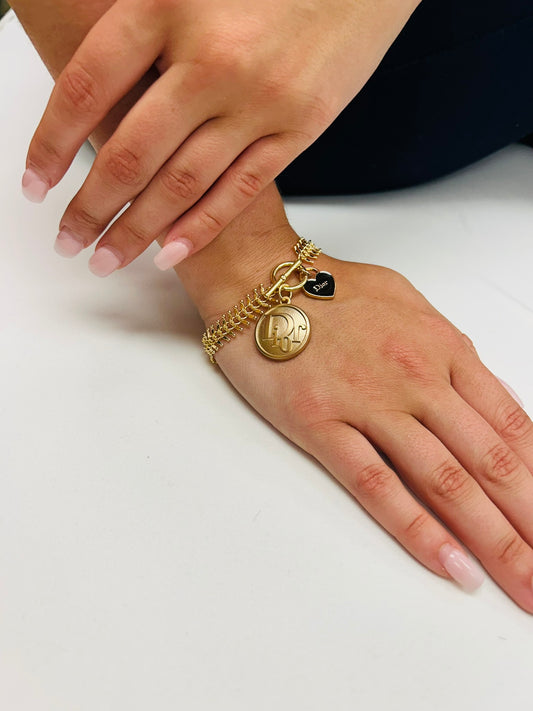019- Authentic Dior Double Gold and Black Charm Bracelet