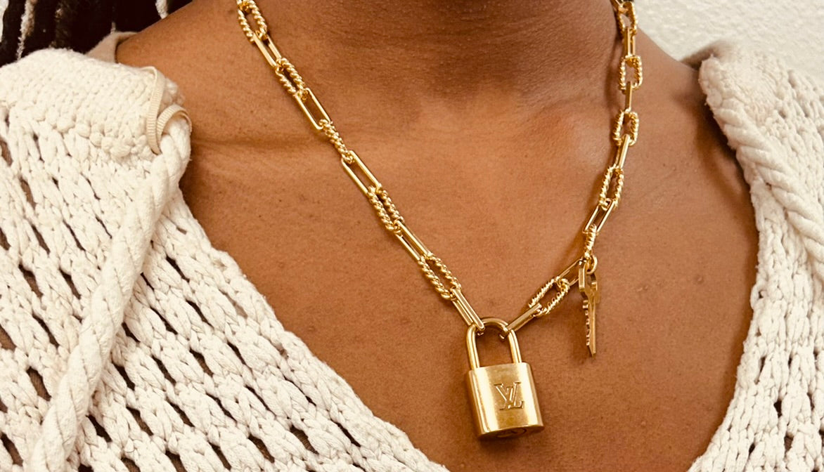 012- Authentic LV Lock Gold Polished Rope Necklace