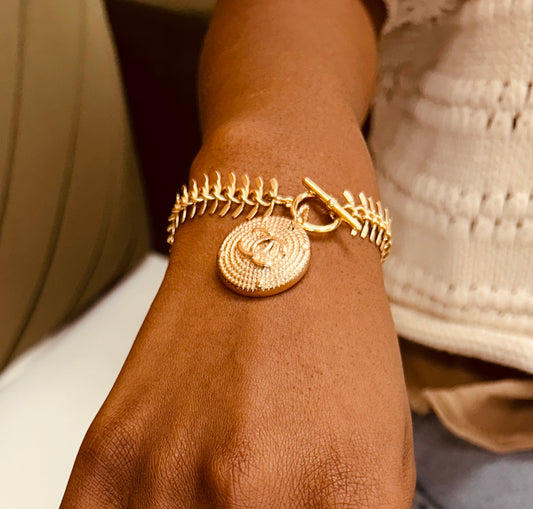 010- Authentic Large CC Gold Fishbone Bracelet