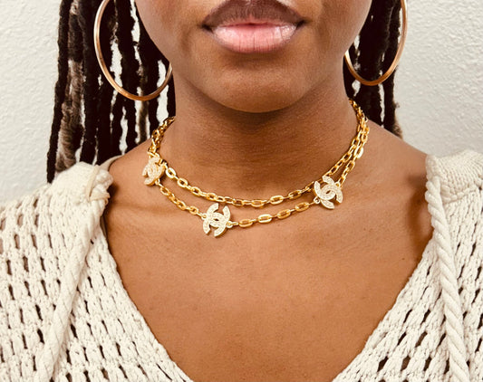 006- Authentic CC Pearl & Gold Filled Double Strand Necklace