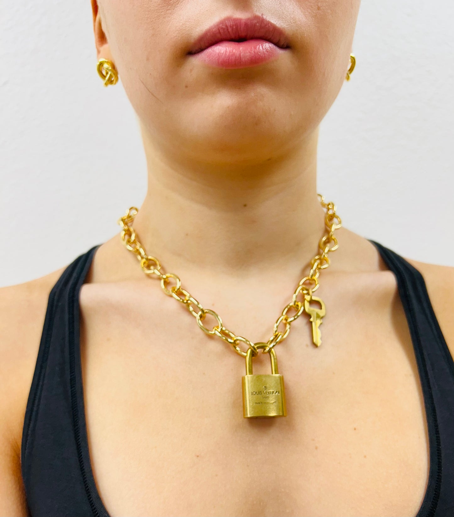 003- LV Lock Gold Filled Polished Round Link Necklace