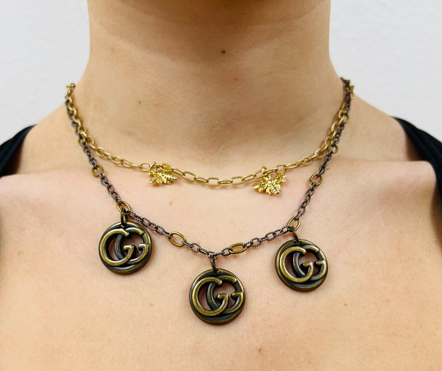 011- Authentic GG Antique Gold Bee Necklace