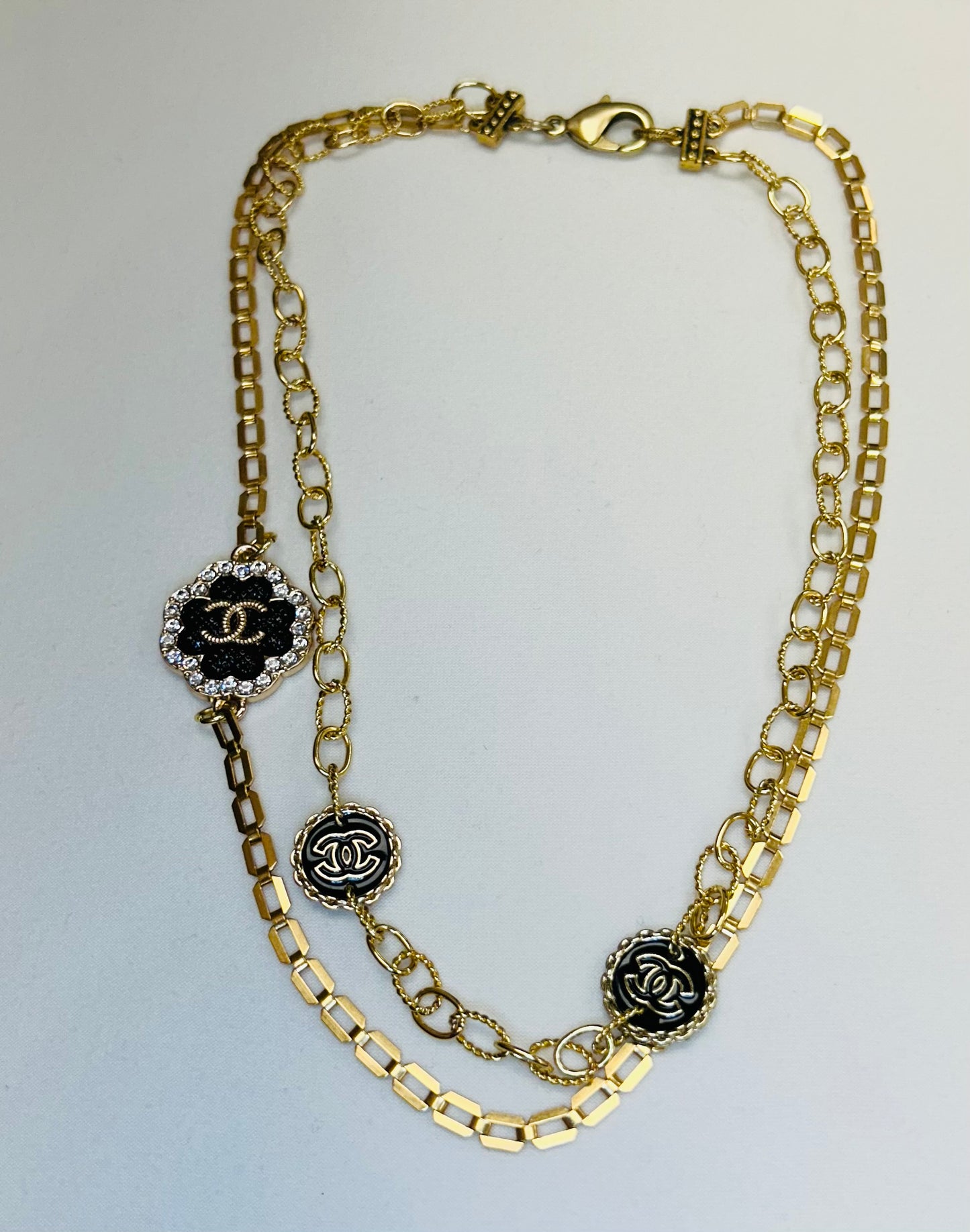 007- Authentic CC Black & Gold Filled Double Strand Necklace