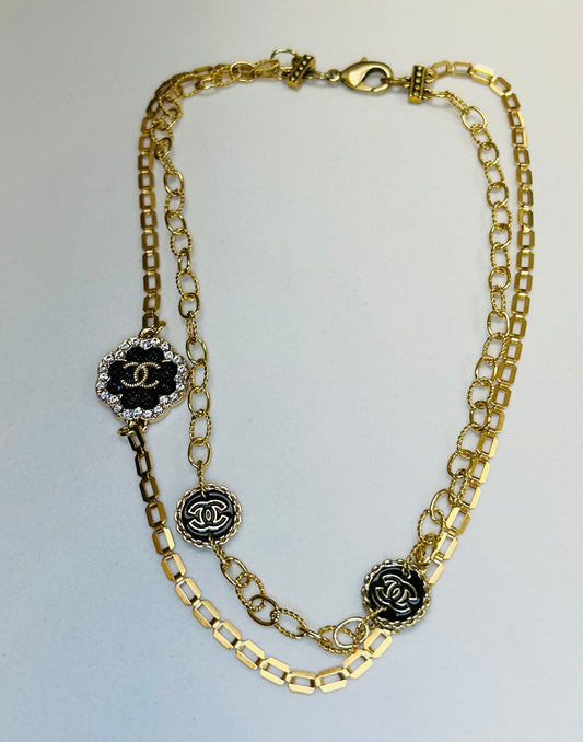 007- Authentic CC Black & Gold Filled Double Strand Necklace
