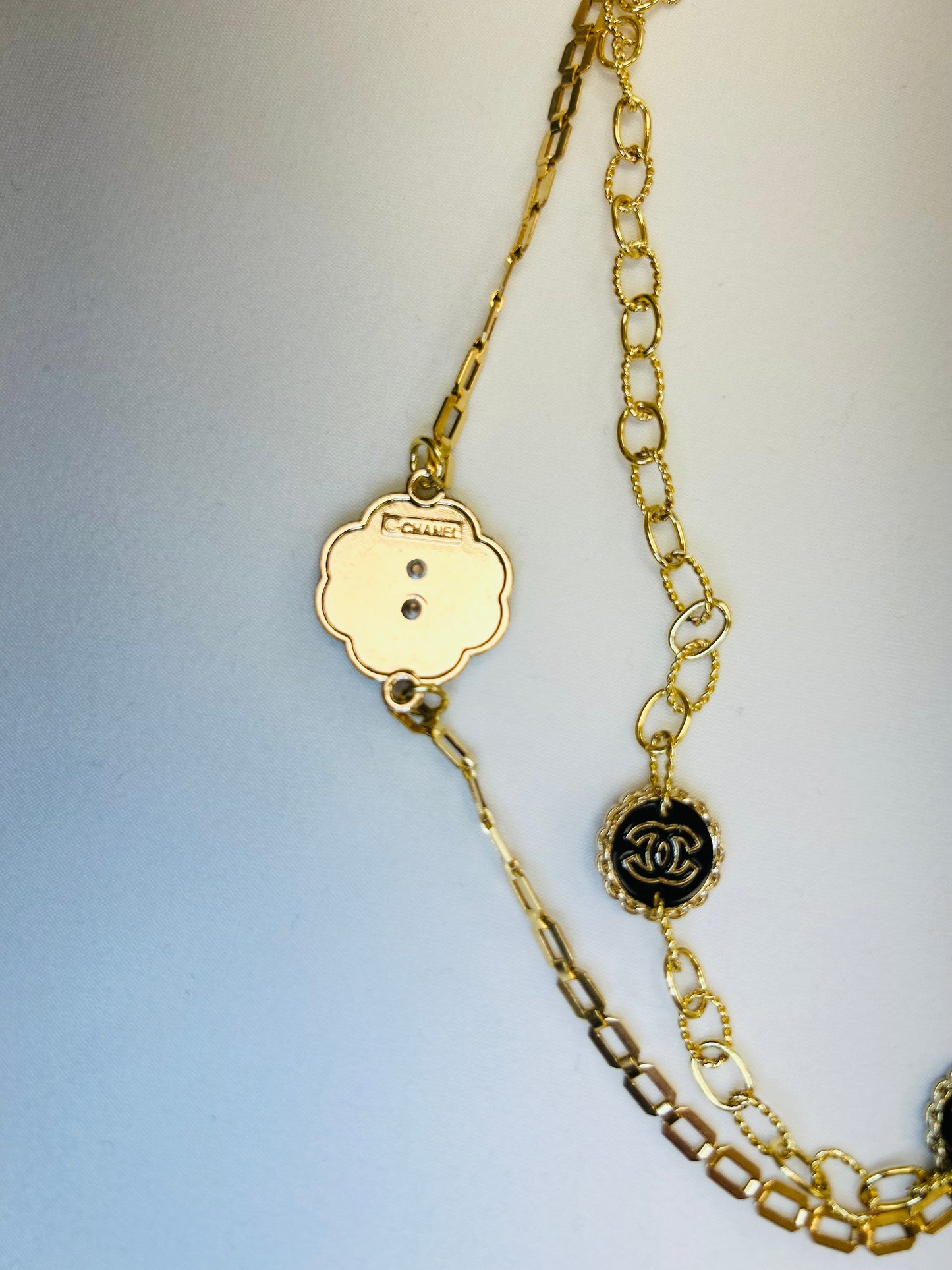 007- Authentic CC Black & Gold Filled Double Strand Necklace