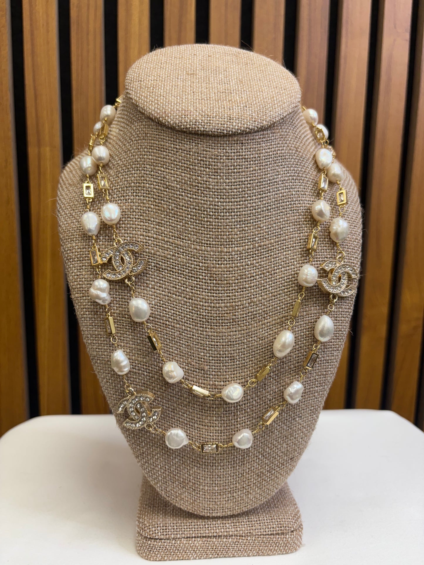 030- Authentic CC Long Freshwater Pearl and Gold-Filled Necklace