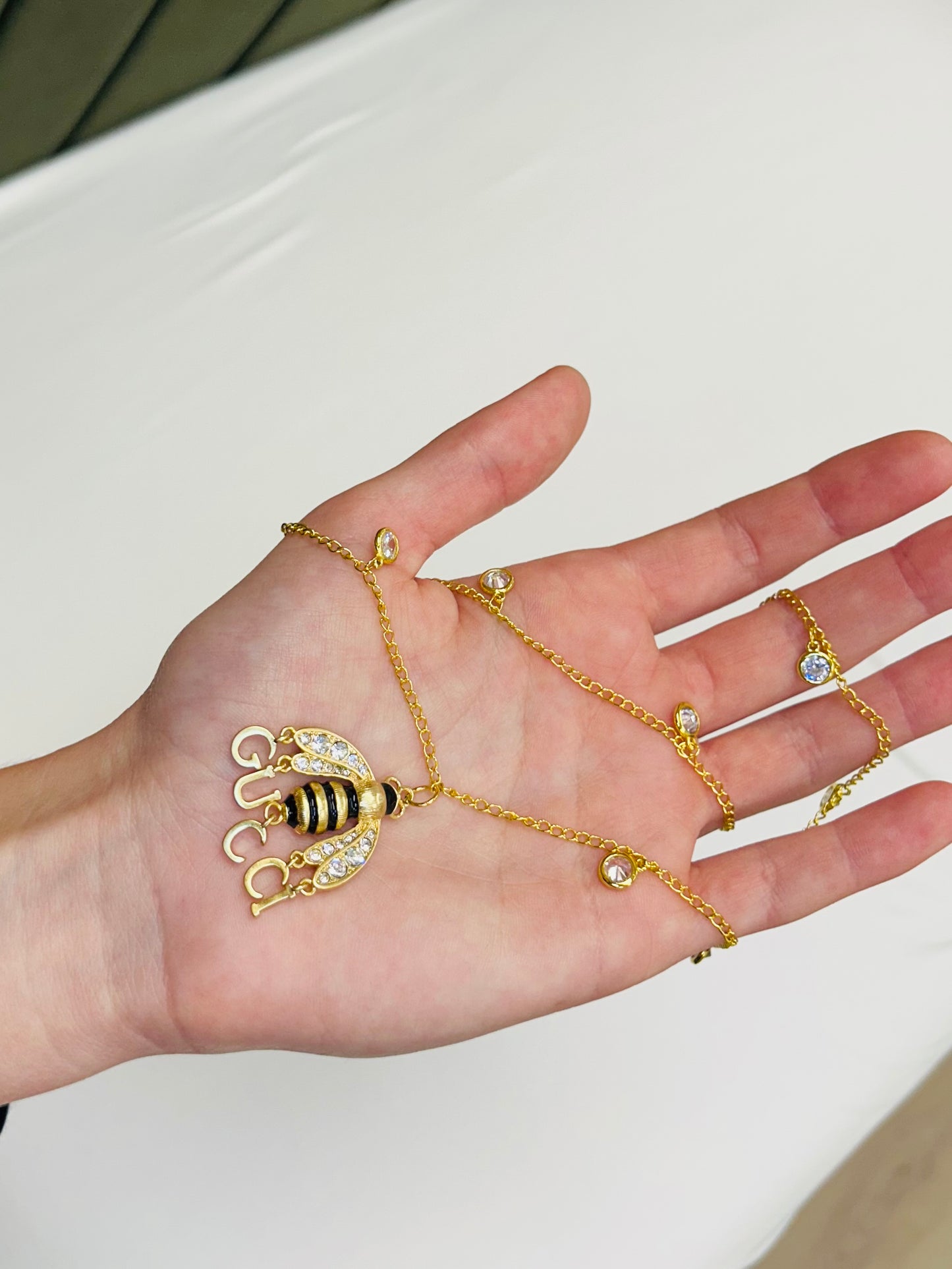 015- Authentic GG Gold and Crystal Bee Necklace