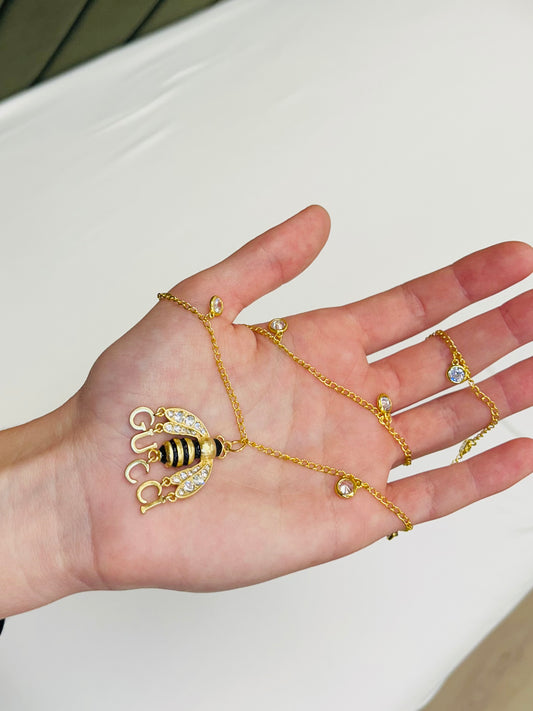 015- Authentic GG Gold and Crystal Bee Necklace
