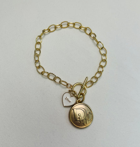 024- Authentic Dior Double Gold and White Charm Bracelet