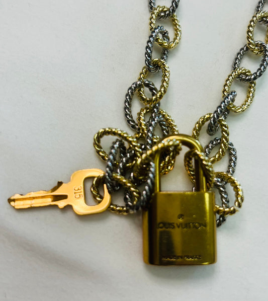 008- Authentic LV Lock Multi-Tone Single Strand Necklace