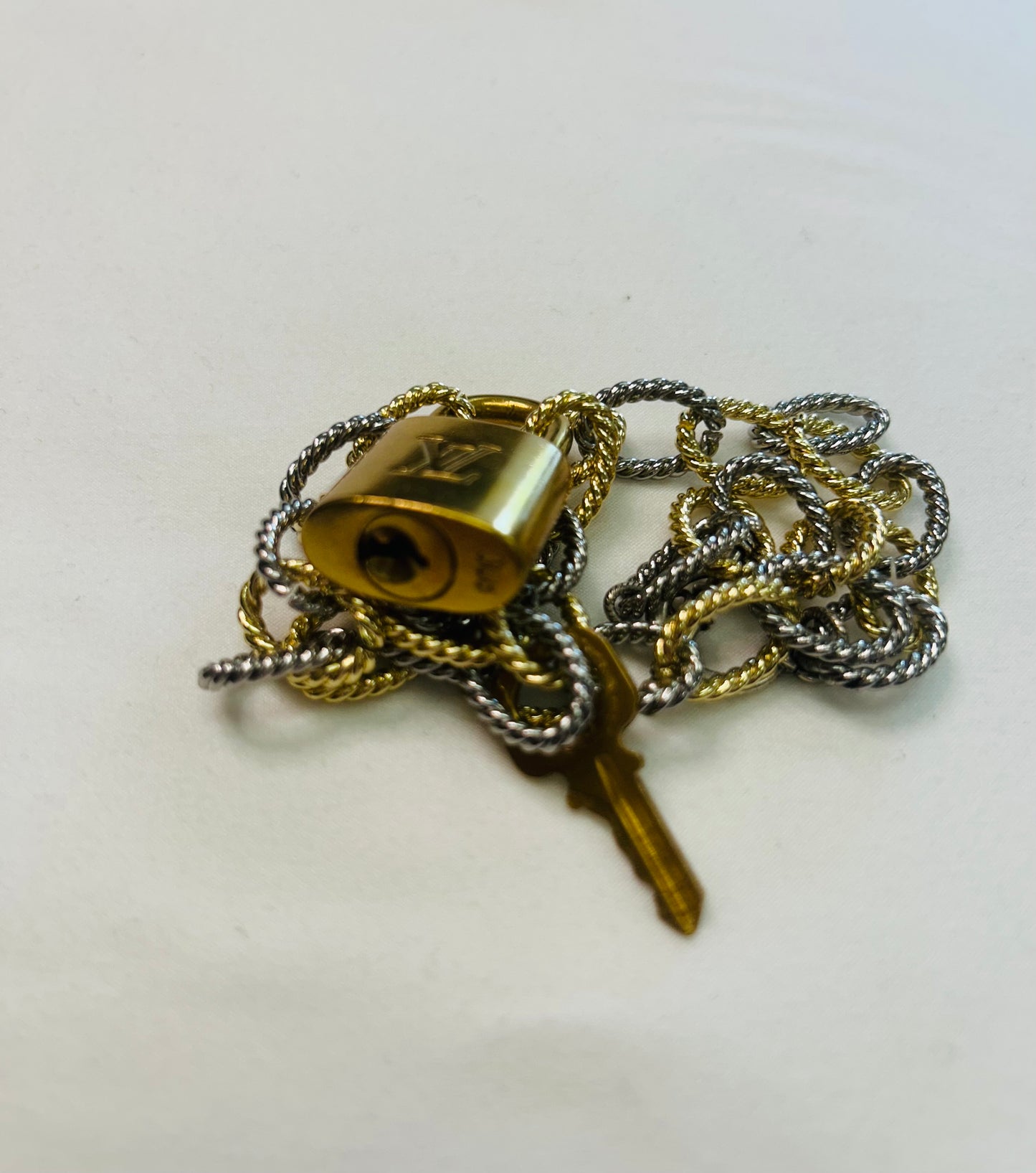008- Authentic LV Lock Multi-Tone Single Strand Necklace