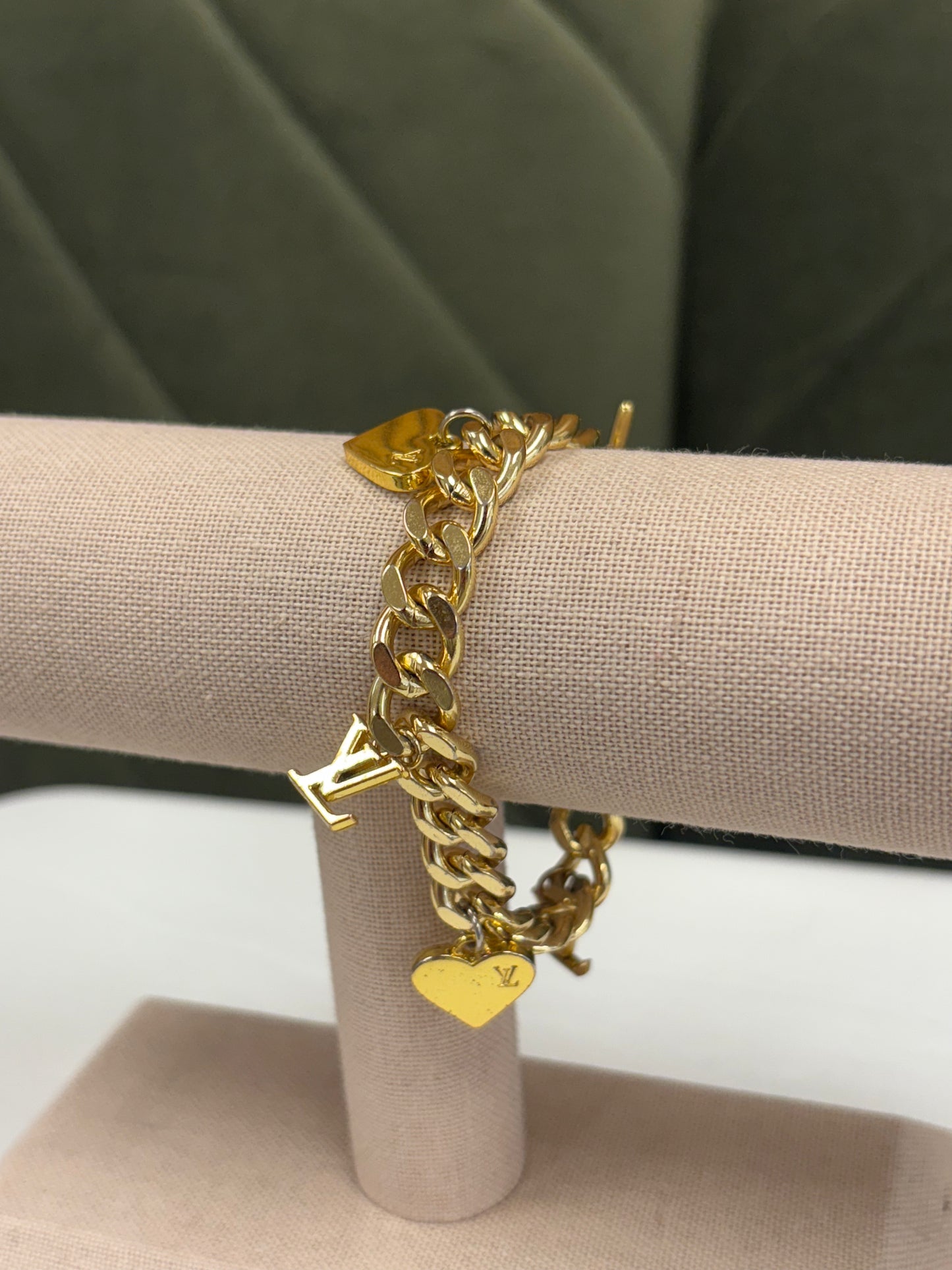 028-Authentic LV Charm Gold-Filled Bracelet
